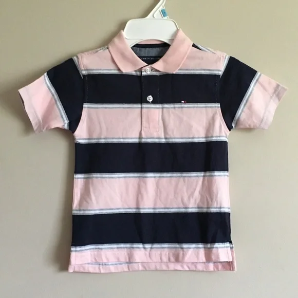 Tommy Hilfiger Boys Pink/Blue Striped T-shirt size 4. - Picture 1 of 5